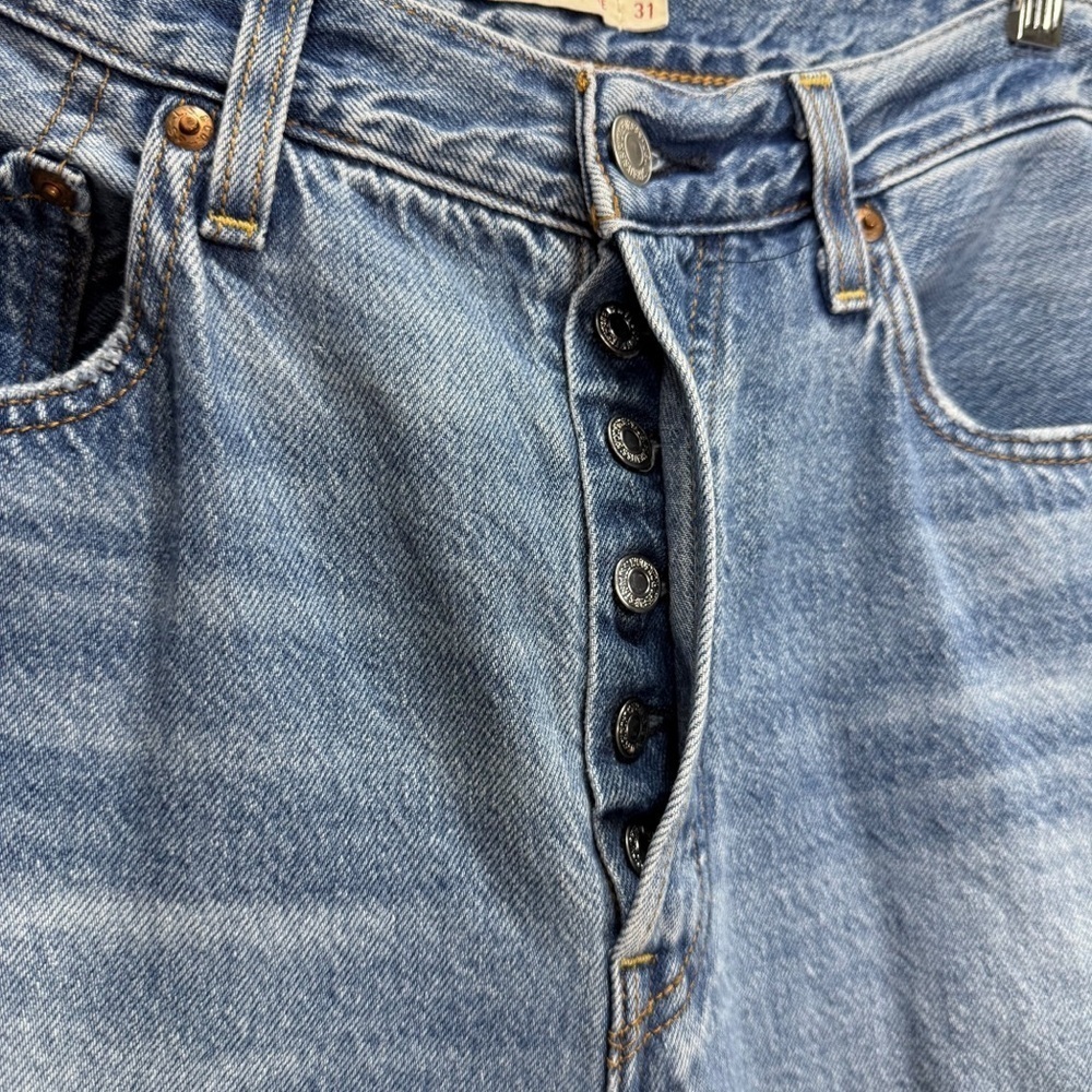 Levi’s Premium Ribcage Straight Ankle Jeans Women’s 31 High Rise Distressed Blue - Picture 13 of 14